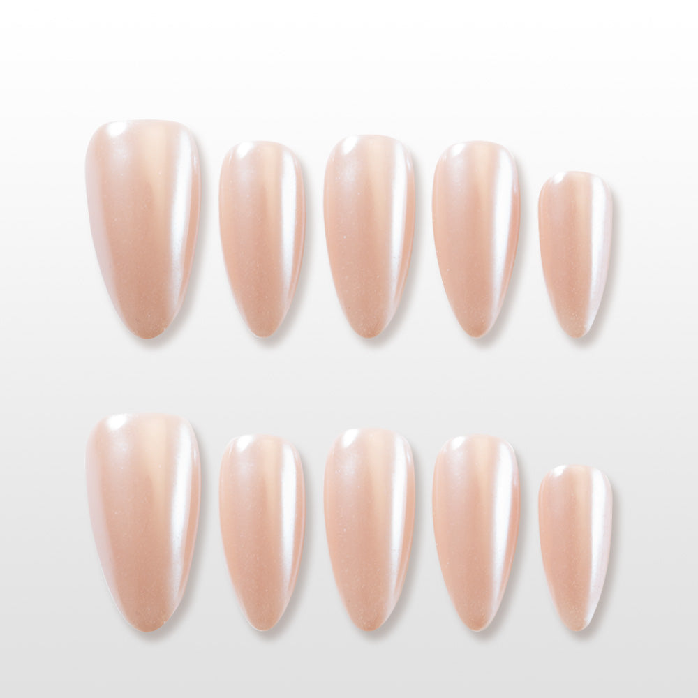 Charmeenail champagne nude press on nails, pearl shimmer, almond shape