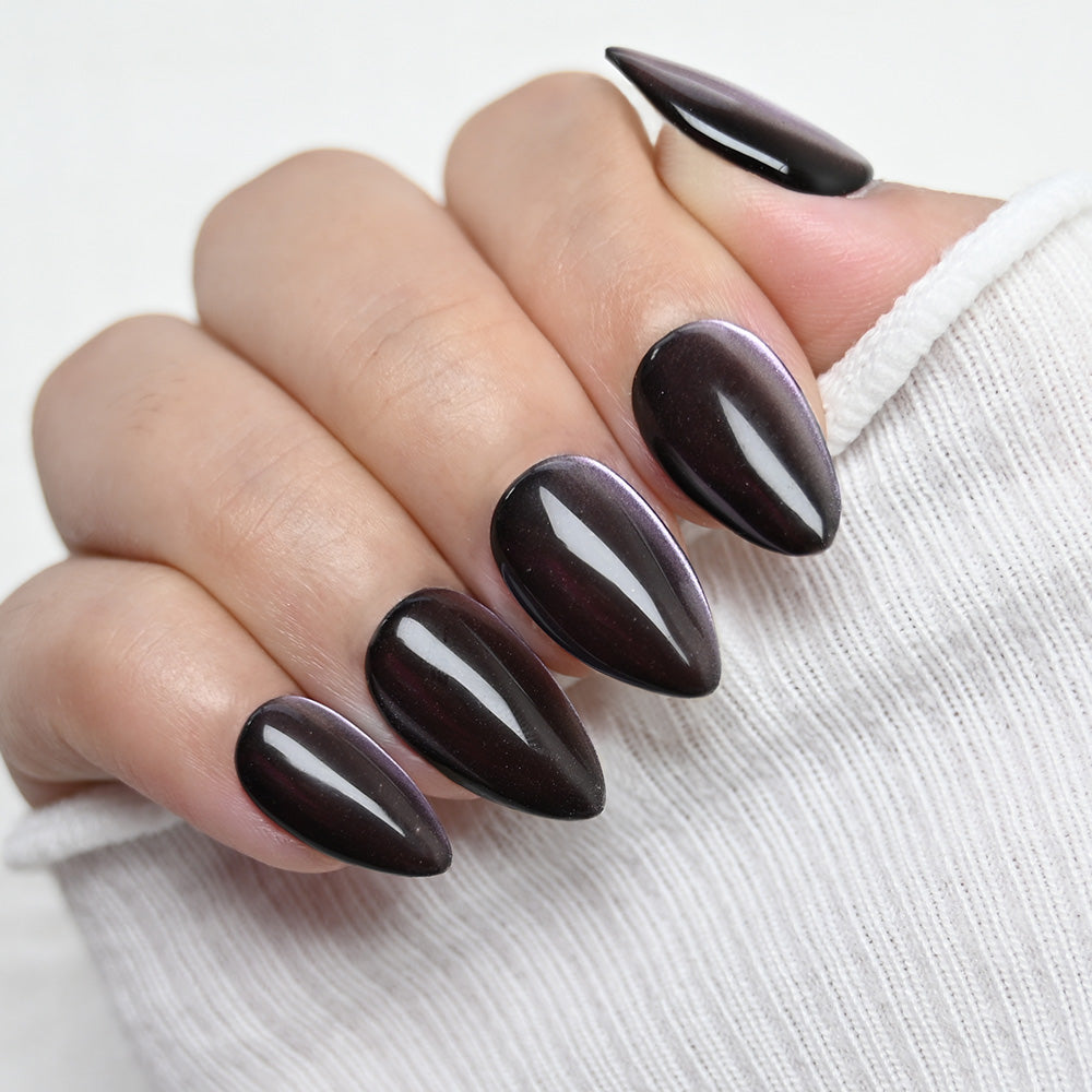 Handmade glossy black glitter nails, reusable press ons