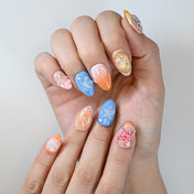  Summer ocean nails in coral orange and sea blue with marine accents