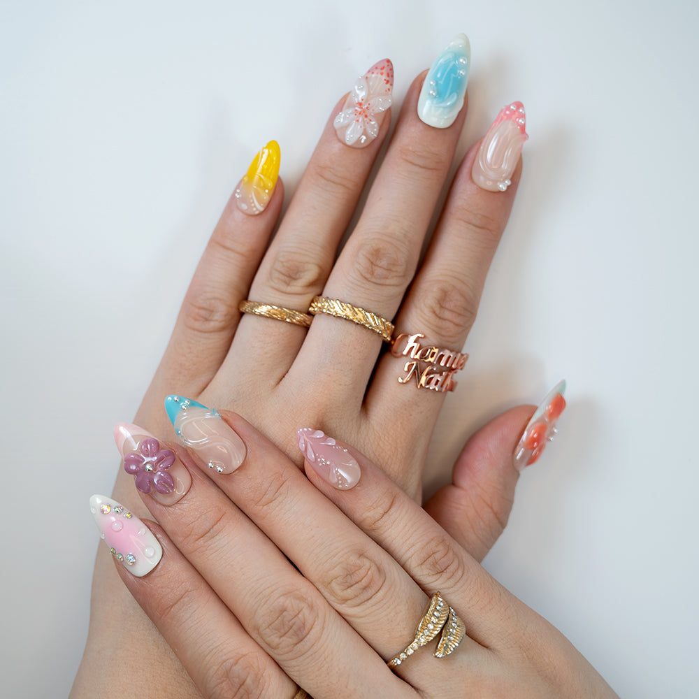 Vibrant garden-inspired press-ons perfect for spring and summer