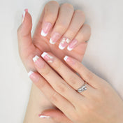 Elegant short nails with 3D gold butterfly art, pink gradient, and white French tips