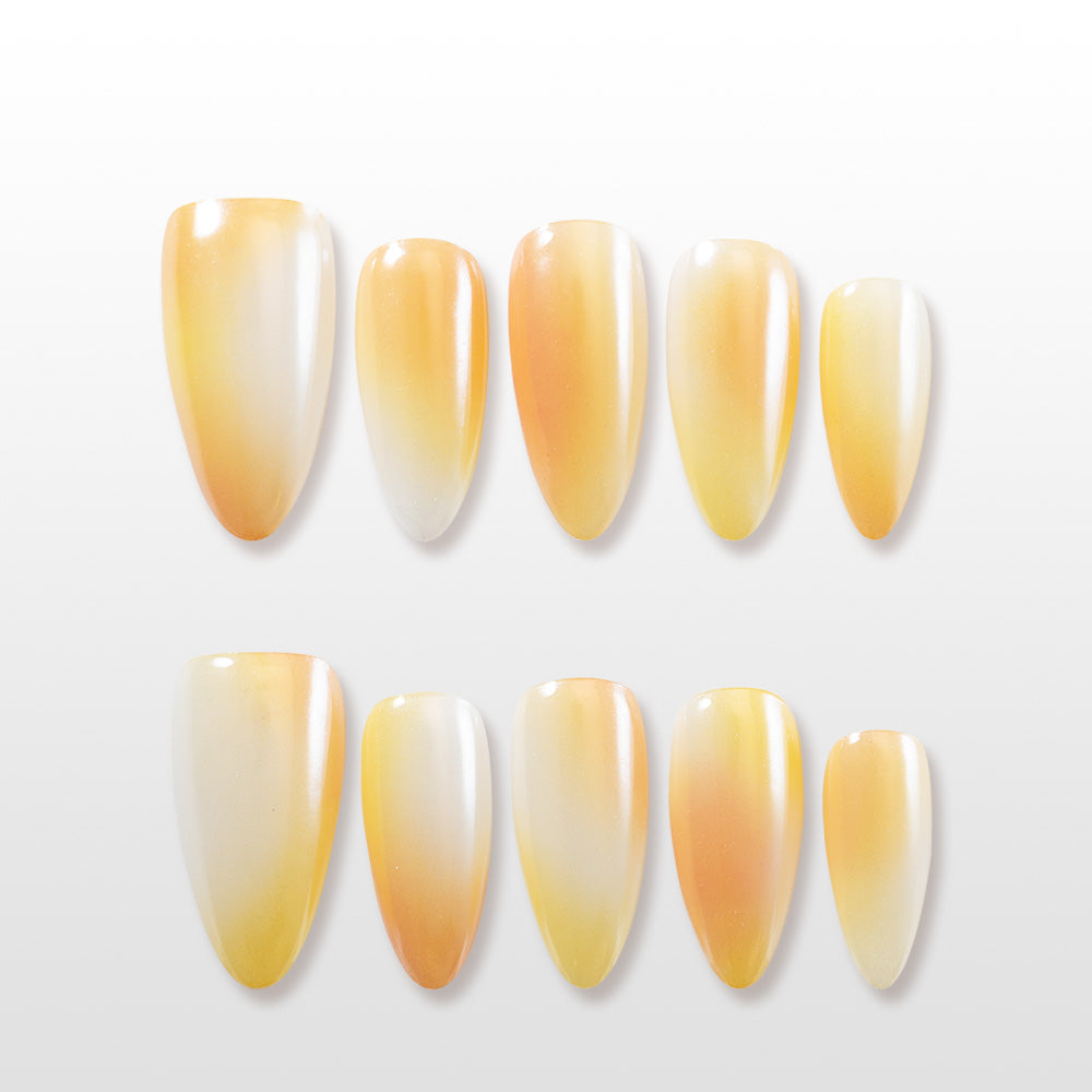 Yellow and white ombre press-on nails with glossy finish