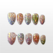  Party style handmade nails with holographic swirls and 3D decorations