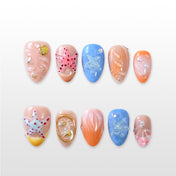  Summer vacation nails with blue, nude and orange ombre plus starfish accents