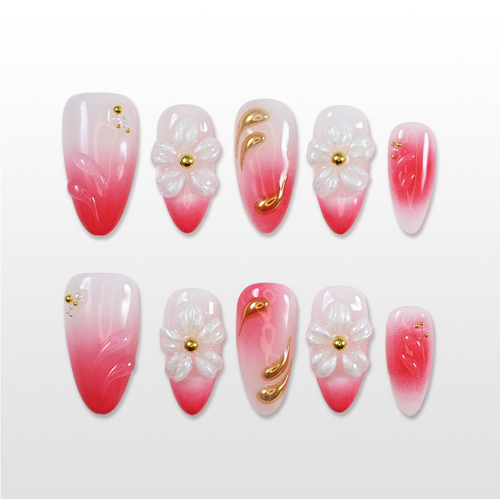 Charmeenail cute spring press on nails featuring gradient pink tones and floral art