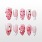 Charmeenail spring-inspired press on nails with cherry art and sculpted floral designs