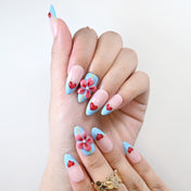 Cute handmade acrylic nails with love heart and floral accents