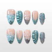 Mermaid seashell press-on nails with 3D flowers and pearls