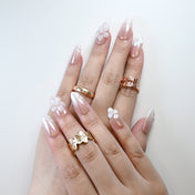 Reusable wedding press-on nails with pearl glow and 3D flower art