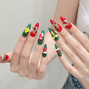Holiday party press on nails red and green with 3D accents