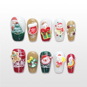 Charmeenail Christmas nails with 3D gingerbread man, Santa, and snowman