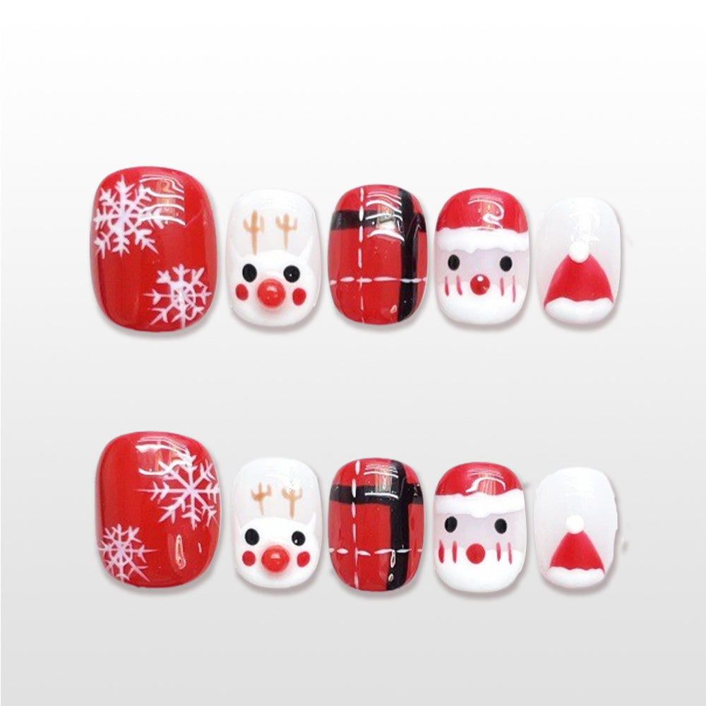 Handmade Christmas nails with Santa hat and Rudolph accents