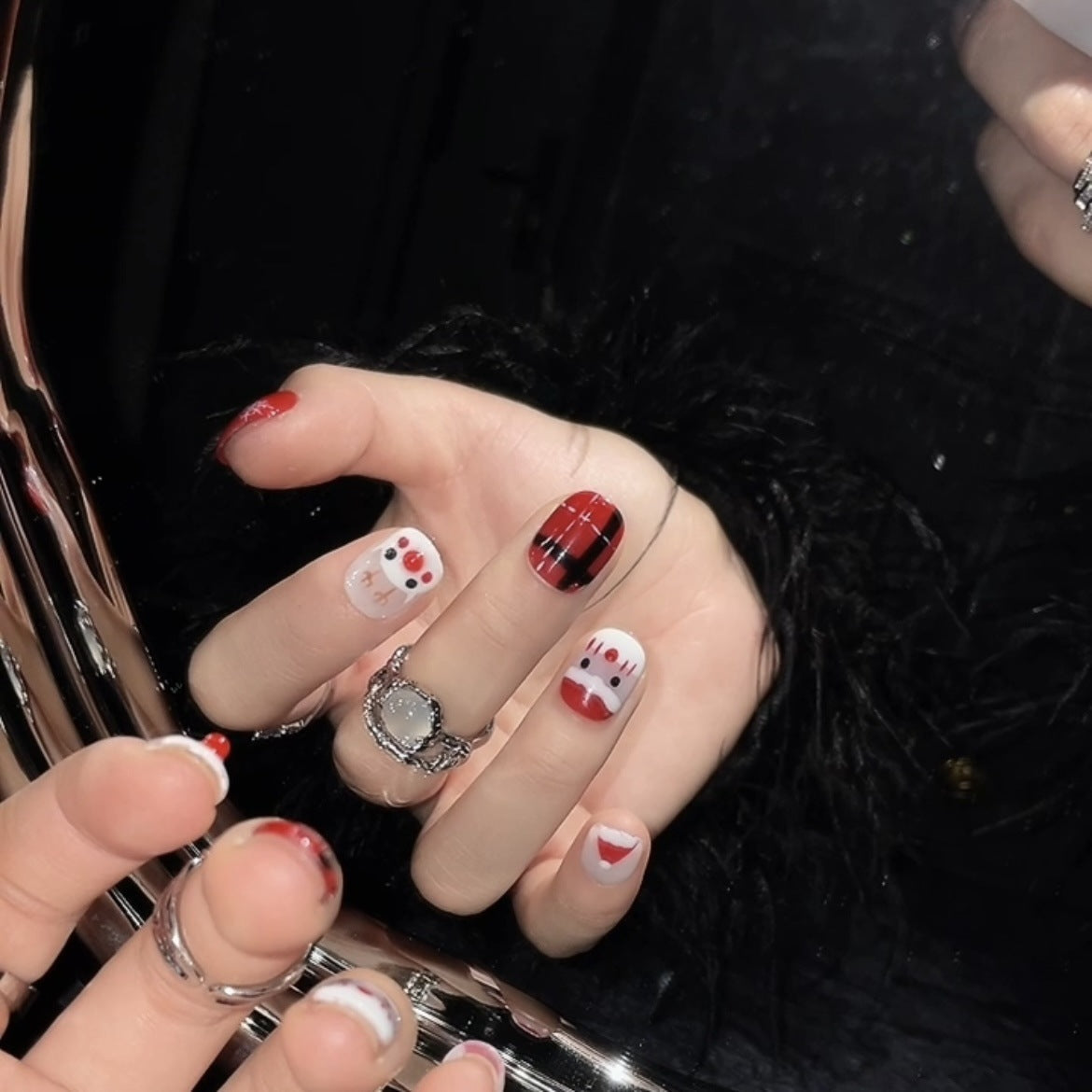 Christmas press on nails with Santa, reindeer, snowflakes and plaid