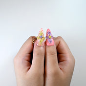 Cute girly press-on nails for spring and summer with romantic floral art