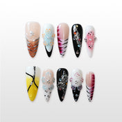 Handmade colorful press on nails with 3D floral design and rhinestone accents