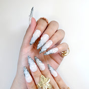 Handmade gradient nails with silver chrome outline and sculpted glossy design