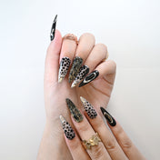 Handmade gothic nails with polka dots and luxury baroque design