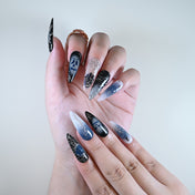 Reusable long stiletto acrylic nails by Charmeenail, Halloween haunted night style