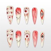 Handmade white and red press on nails with 3D bloody eyeball design