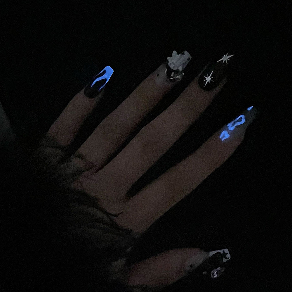 Charmeenail reusable press-on nails with spooky cute ghost, bone and star accents for Halloween
