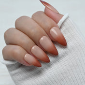 Charmeenail nude to brown ombre press on nails, glossy long almond shape