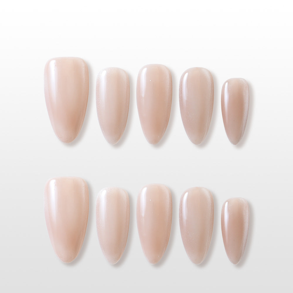 Charmeenail nude beige press on nails, glossy almond shape, natural manicure