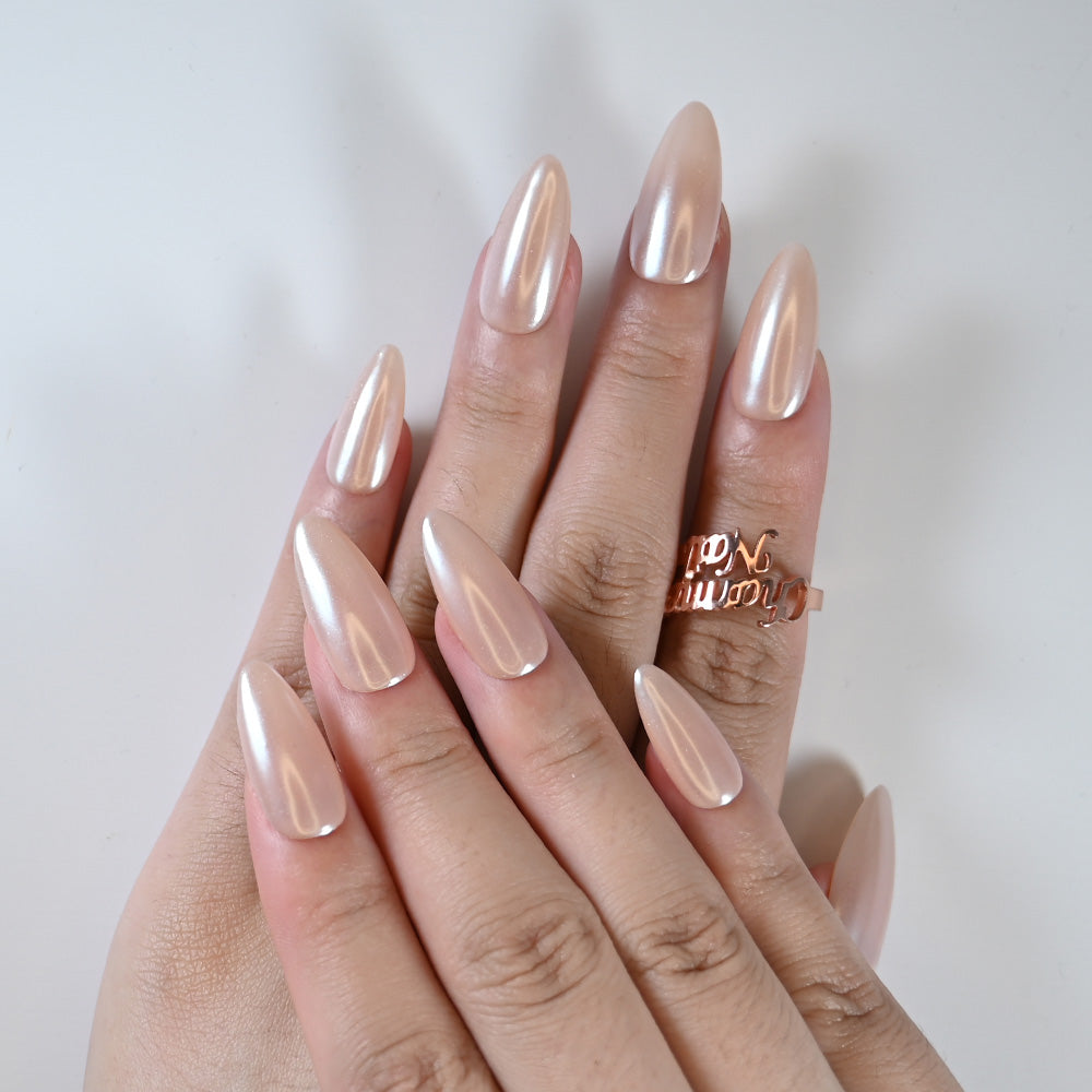 Everyday neutral beige press on nails, elegant office friendly style