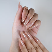 Glossy nude pearl nails, handmade press on manicure, reusable and sturdy