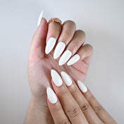 Reusable glossy white press on nails, elegant bridal nail art