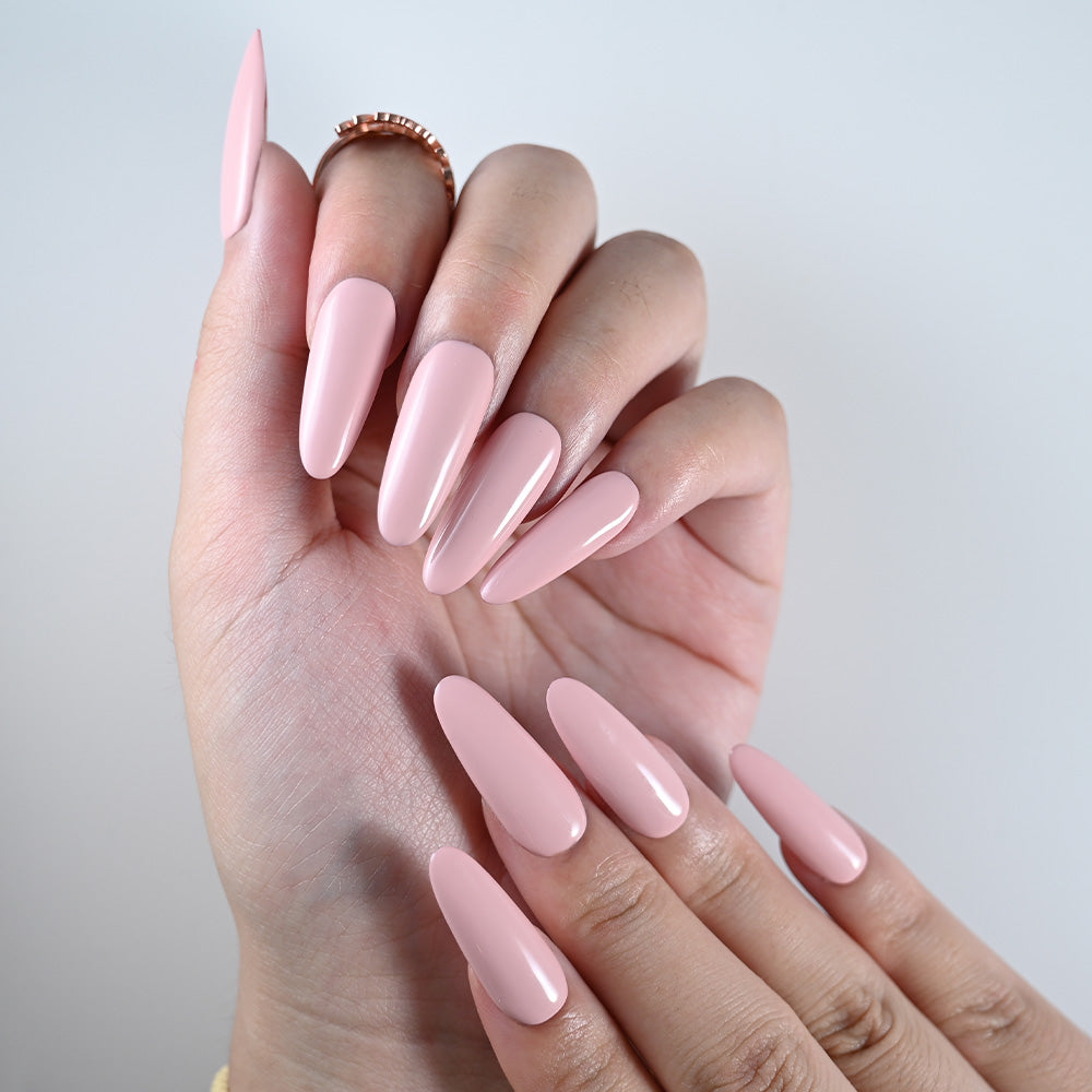 Charmeenail simple pink press on nails, glossy nude design for daily wear