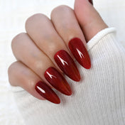 Charmeenail red glitter press on nails, glossy medium almond design