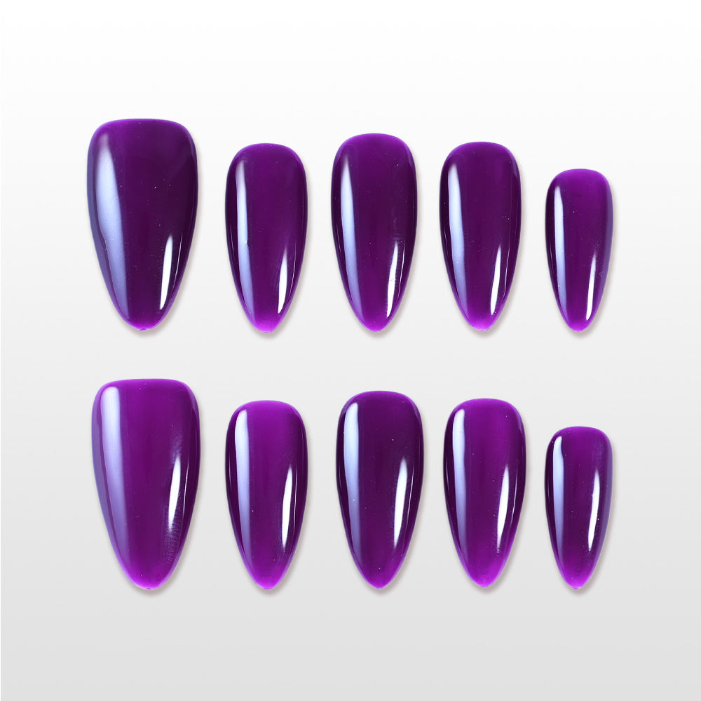 Handmade medium purple acrylic nails with glossy jelly shine, reusable