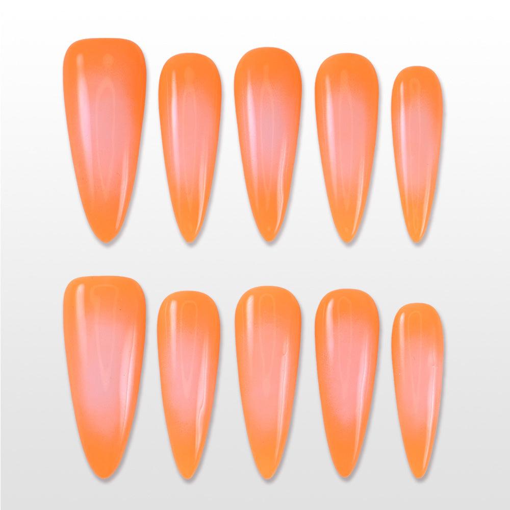 Bright orange press on nails, handmade reusable salon quality manicure