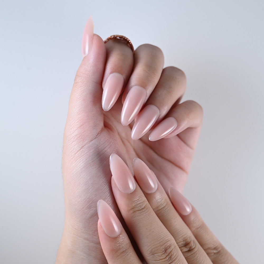 Handmade soft pink nails, natural jelly look, reusable manicure