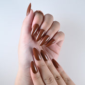 Glossy brown medium press on nails, salon quality