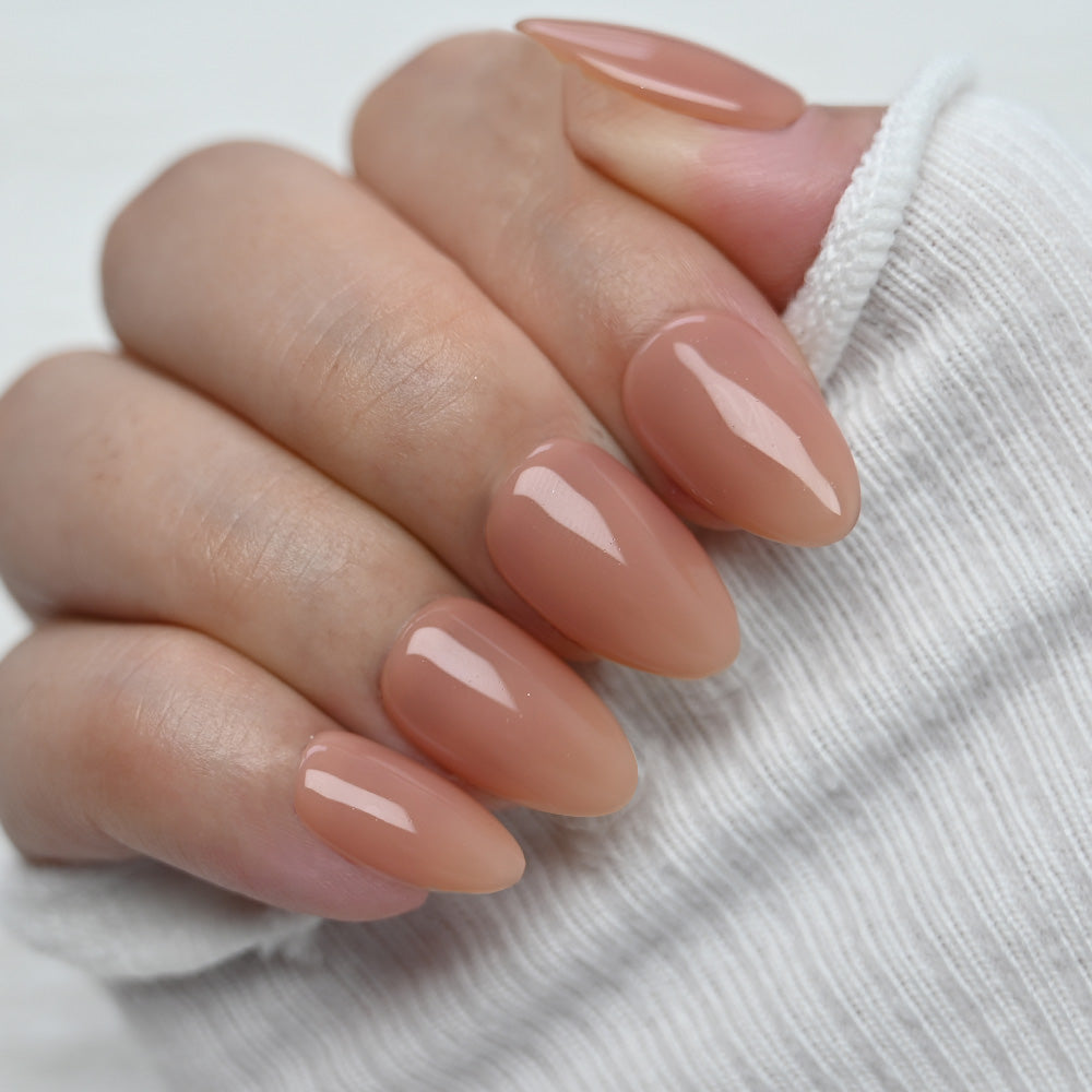 Charmeenail nude brown press on nails, short almond shape