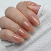 Charmeenail nude brown press on nails, short almond shape