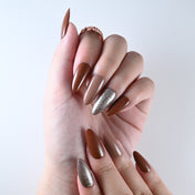 Handmade coffee and silver glitter nails, salon quality