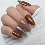 Charmeenail mocha brown press on nails with silver glitter accent