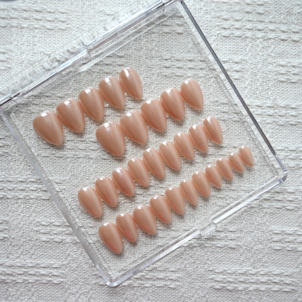 Charmeenail nude beige press on nails, natural almond shape