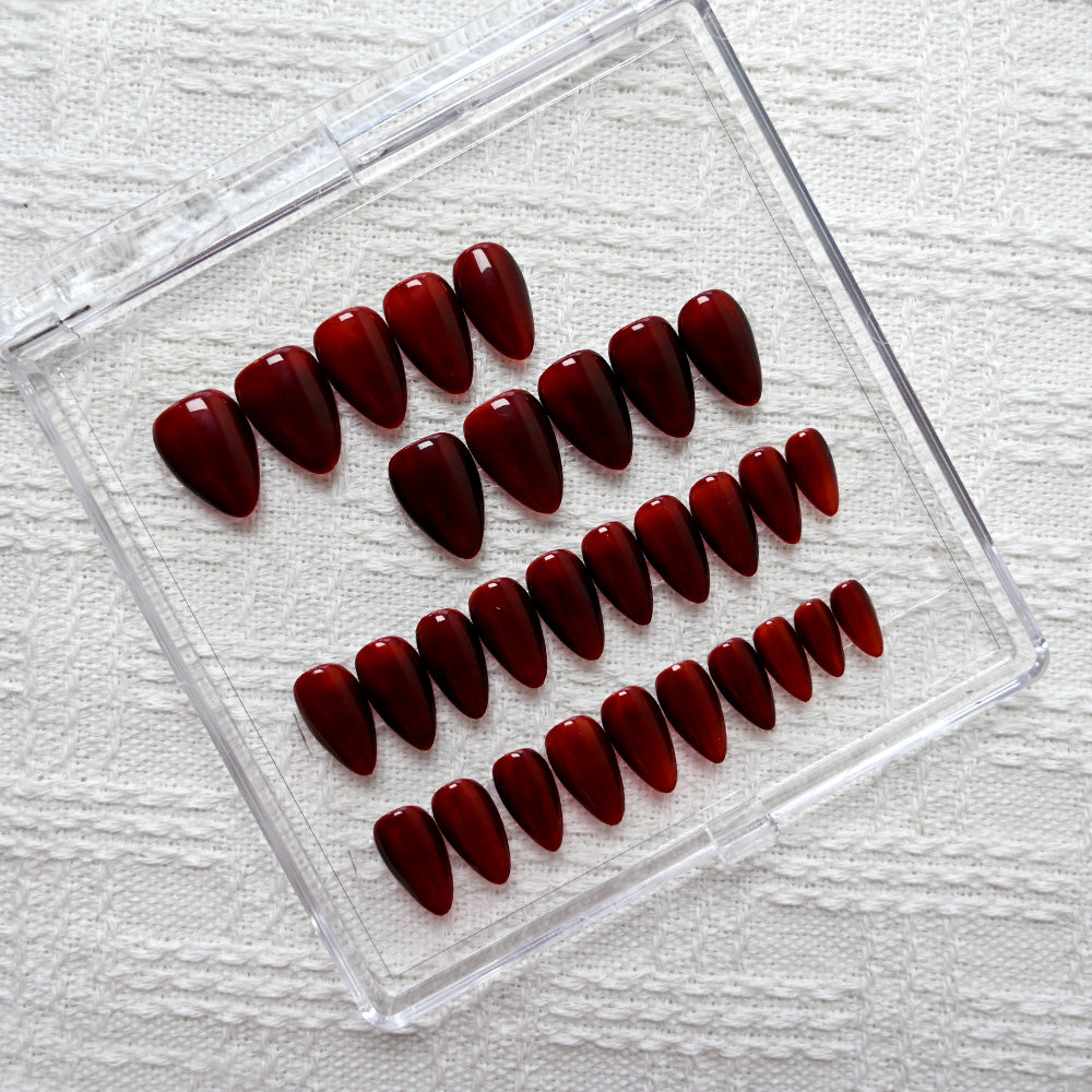 Charmeenail ruby red press on nails, glossy almond shape