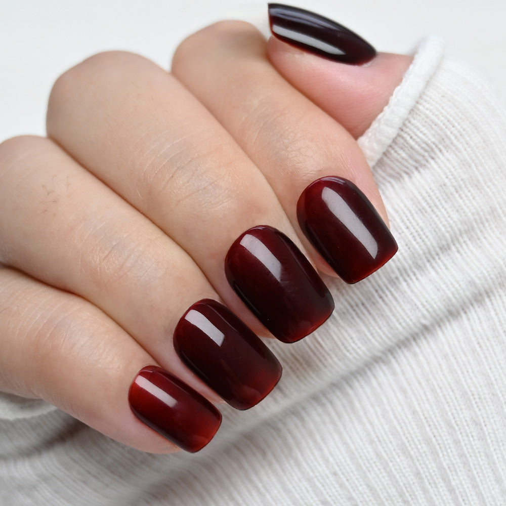 Luxury dark red press on nails, salon quality at home