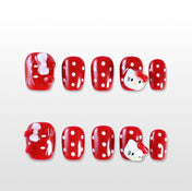 Charmeenail red polka dot press on nails with 3D bow and kitty