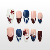 Charmeenail red white and blue press on nails with star art and cherry designs for summer